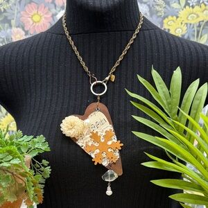 ⭐️Adorned Crown Jewelry assemblage rusty heart sheet music snowflake necklace